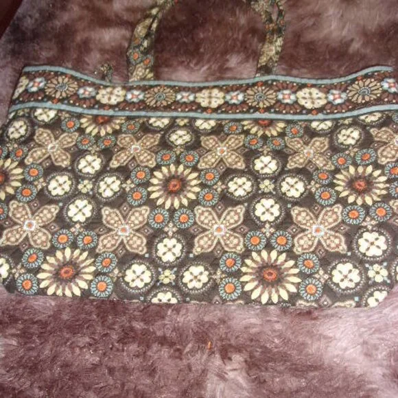 Vera Bradley Large  Tote Brown Tan Orange Blue Paisley Travel Shopping Bag - Picture 2 of 4